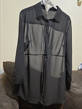torrid Sheer Black Long-Sleeve Button-Up Blouse